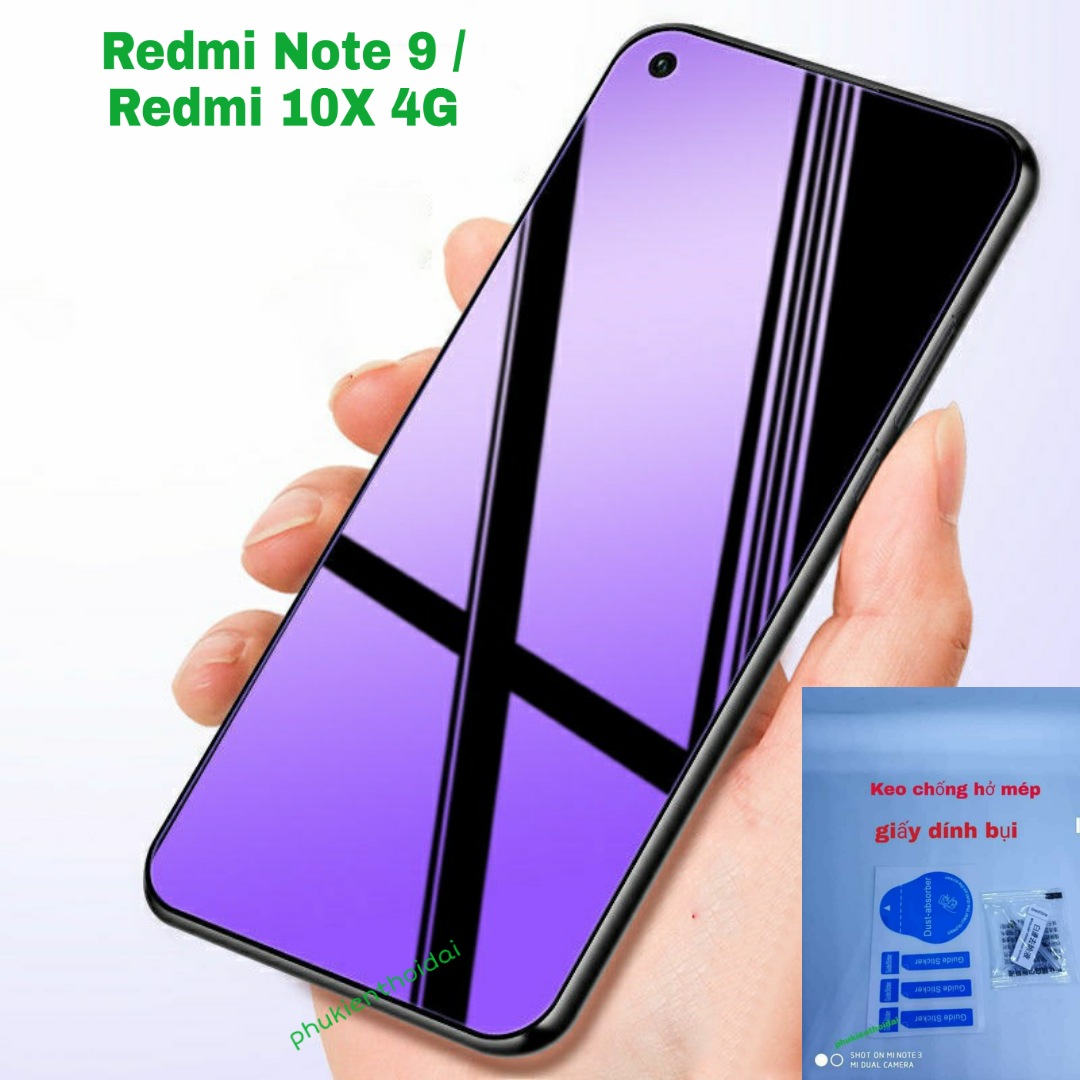Kính cường lực Xiaomi Redmi Note 9 / Redmi 10X 4G tím chống tia UV hại mắt 9H / 2.5D ( tặng keo mép )