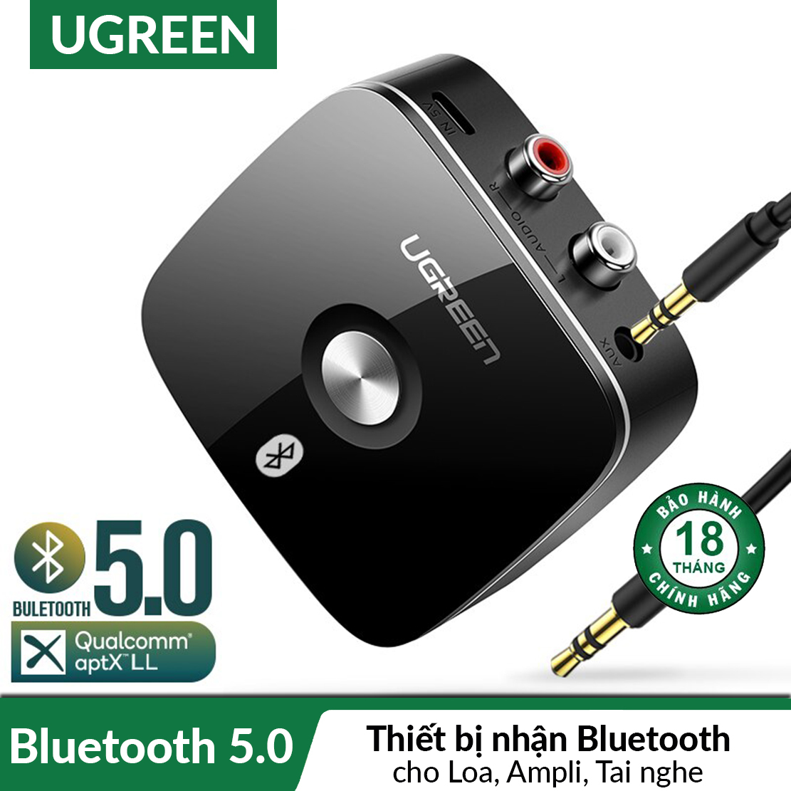 Thiết bị nhận bluetooth 5.0 cao cấp cổng 3.5mm & 2RCA /UGREEN CM123