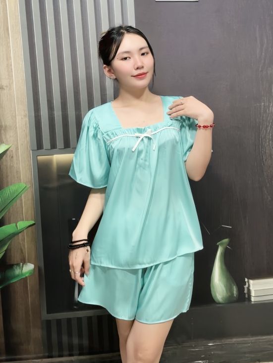Bộ ngủ lụa bigsize đồ mặc nhà cho nữ 50-100kg mềm mát cổ vuông chất lụa latin đồ măc hè