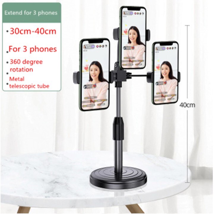 Giá kẹp đỡ điện thoại livestream cùng lúc 3 điện thoại, 2 điện thoại để bàn giá rẻ, chân đỡ 3 điện thoại cùng lúc