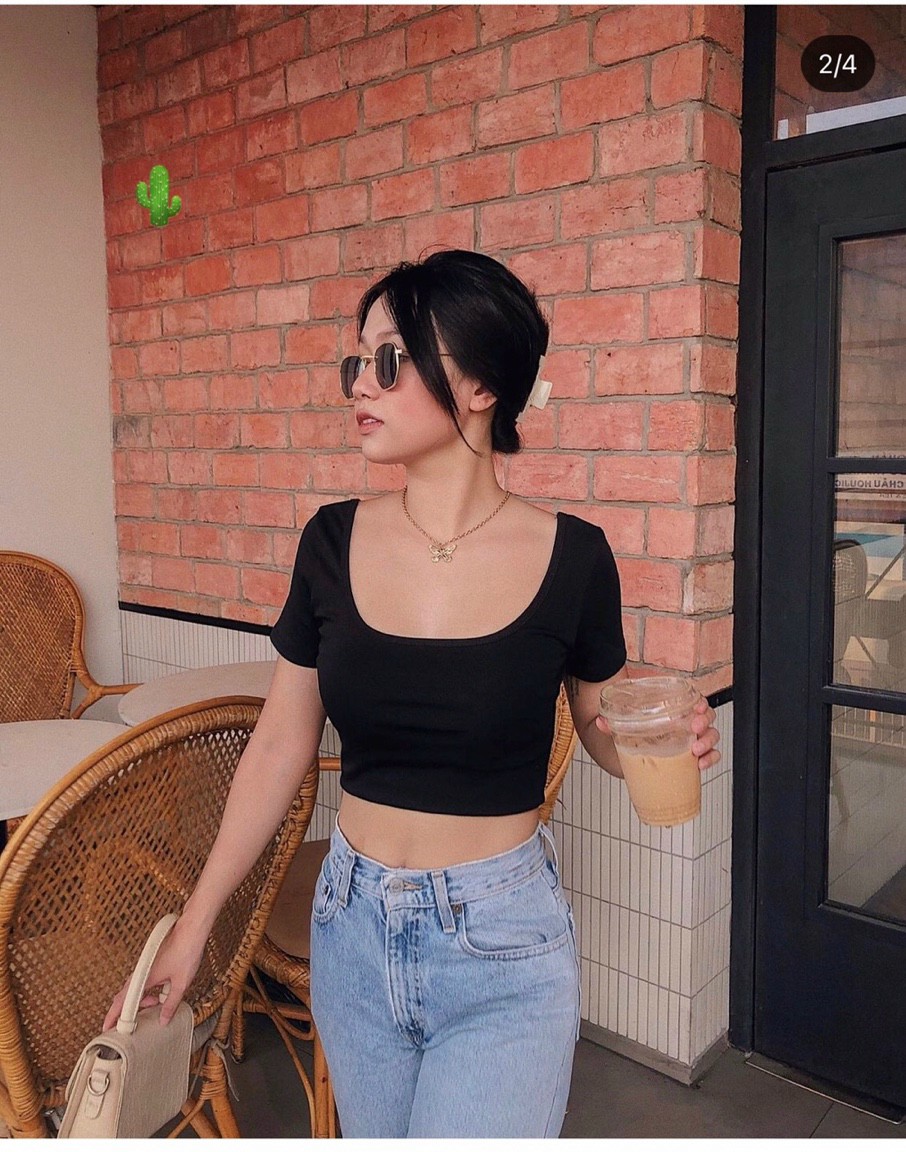 ÁO THUN GÂN CỔ VUÔNG PHỐI NƠ SAU LƯNG