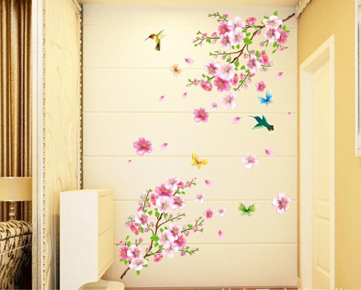 Decal dán tường Hoa đào chim én- H68-flowerdecal-Scenedecal
