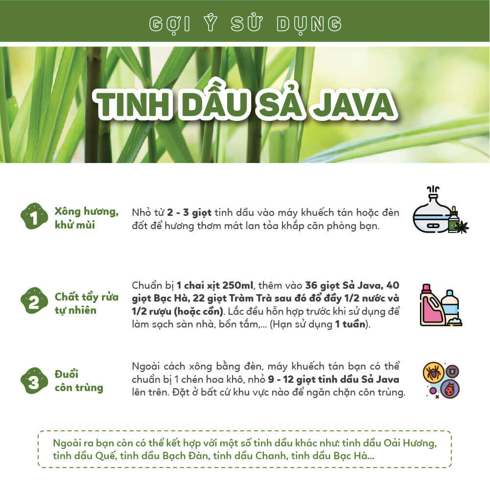 Tinh dầu Sả Java nguyên chất 100ml khử mùi, đuổi muỗi và côn trùng