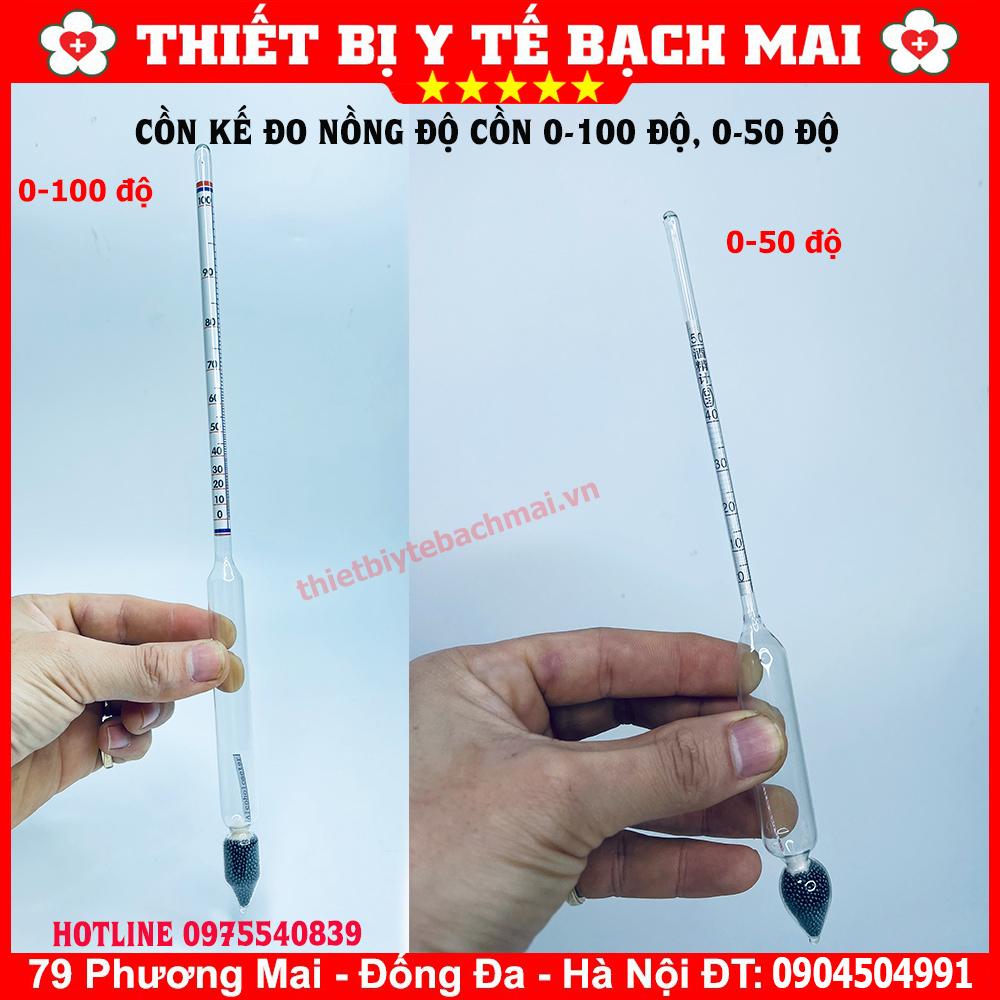Dụng Cụ Đo Nồng Độ Cồn, Cồn Kế Từ 0-50 Độ, 0-100 Độ
