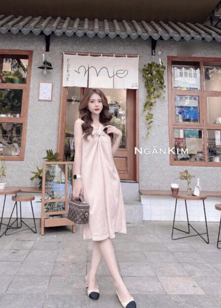 Đầm maxi xoắn ngực BC20D2 dáng suông hai dây maxi đi biển, đi chơi
