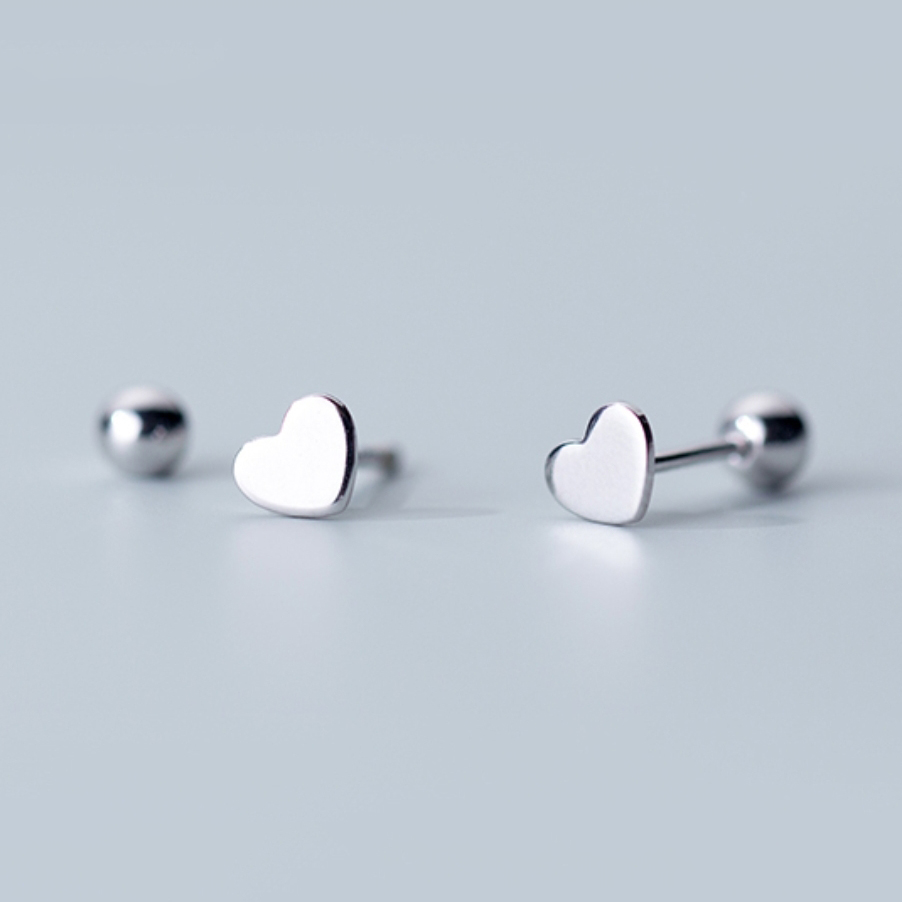 Bông Tai Bạc Nữ S925 Trái Tim Tình Yêu Nhỏ Bé, Bông Nụ Bạc Trẻ Trung - B2526 - Bảo Ngọc Jewelry
