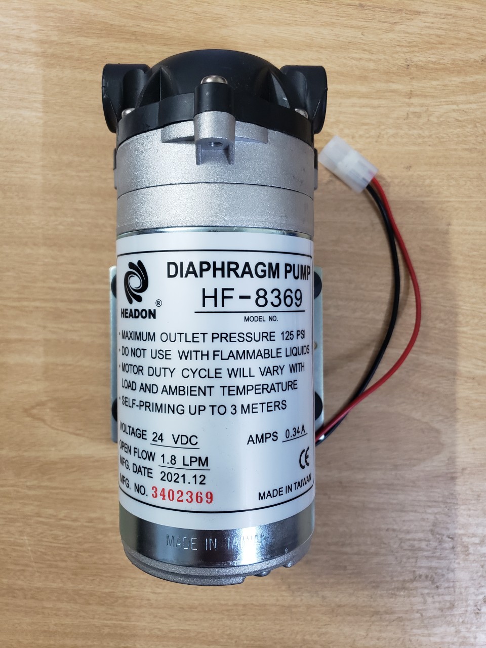 (HCM) Bơm Máy Lọc Nước RO HEADON HF-8369 24V (Kèm 2 Co Nối Bơm Ren 17 Dây 6mm)