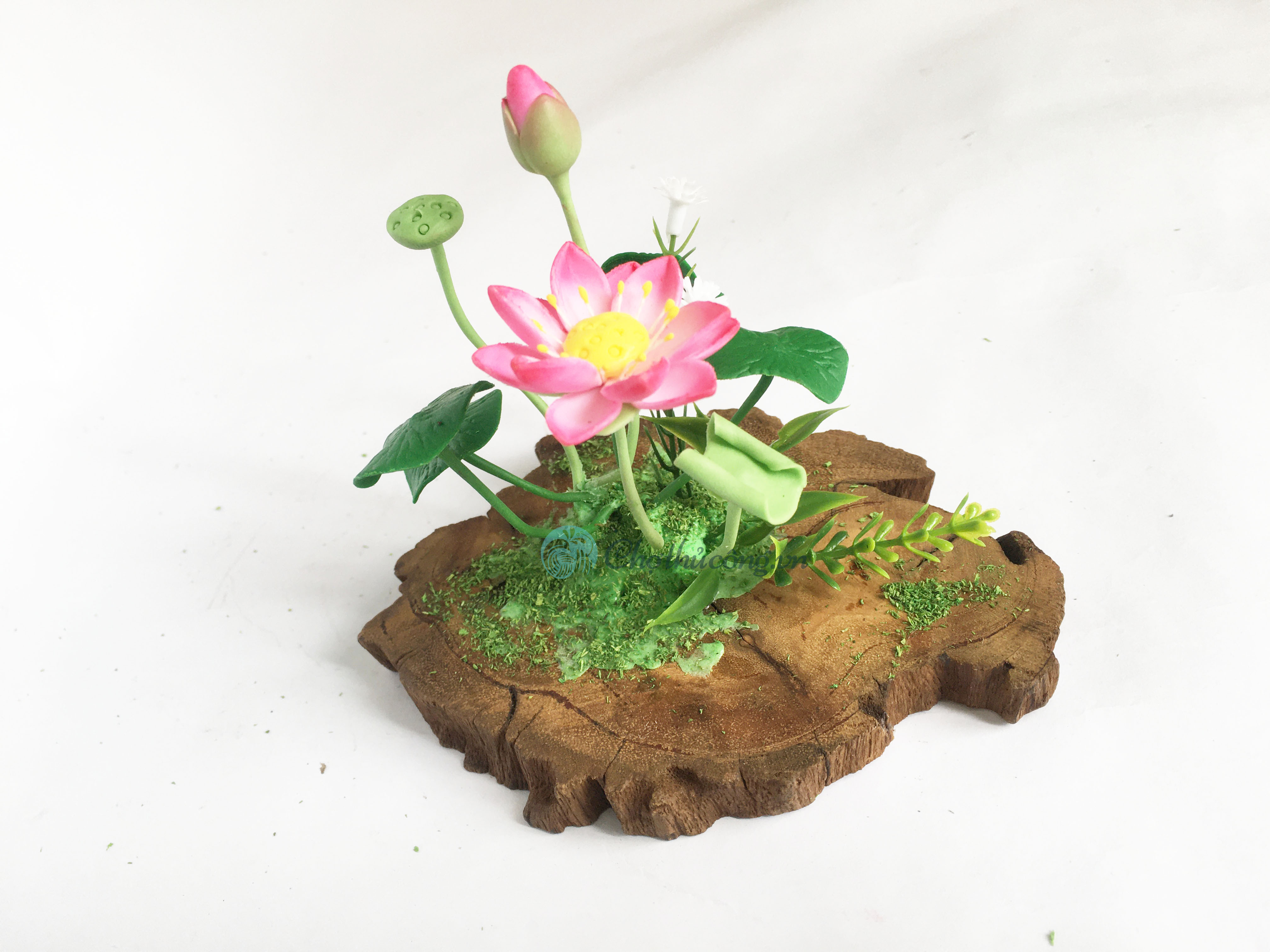 Miniature Flower, Miniature traditional Lotus with nature wood, handmade