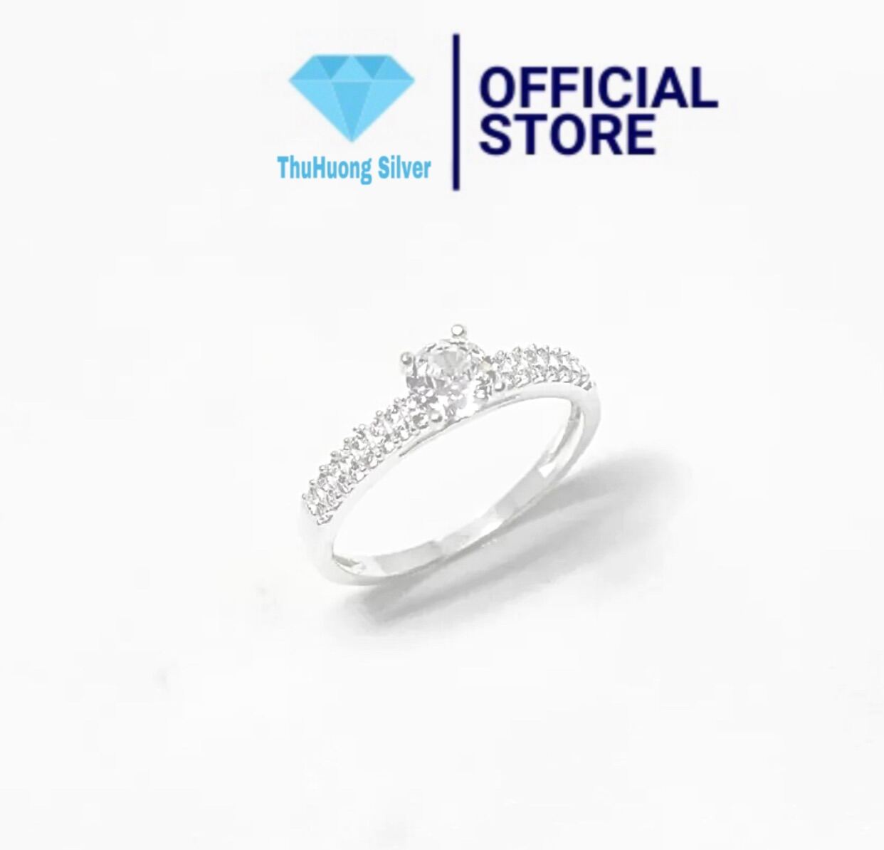 Nhẫn nữ 4 chấu đá cao đính đá sáng đẹp bạc ta - THJ SILVER