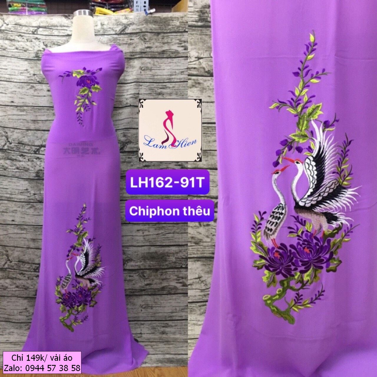 Lâm Hiền-vải áo dài thêu LH162