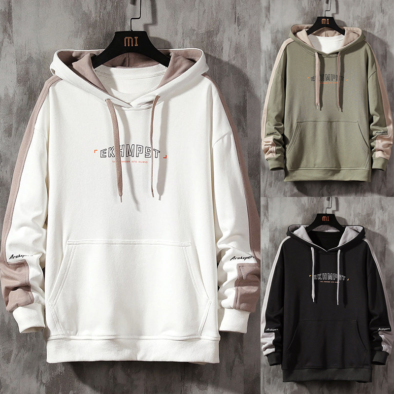 [ Deal Độc Quyền ] Áo Hoodie Nam Dài Tay Có Mũ Túi Bụng Họa Tiết Chữ EKHMPST Phối Viền Dọc Tay Phong Cách Trẻ Trung Sành Điệu NTD TOP NAM 151