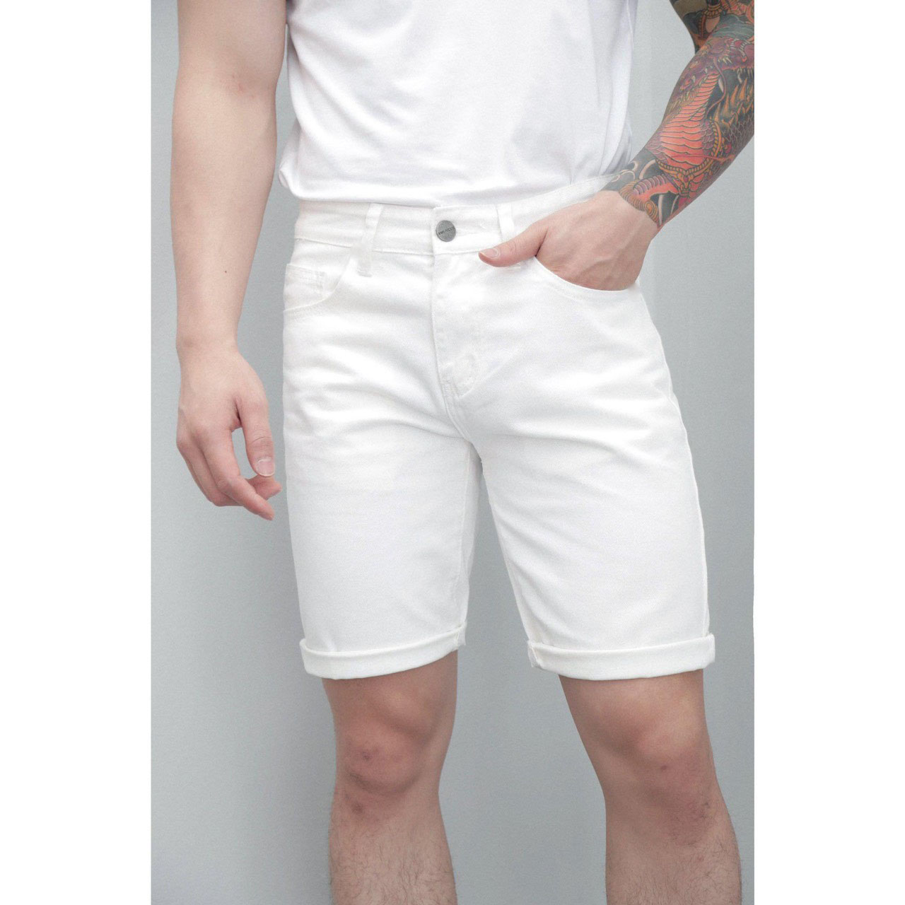 Quần short jean nam cao cấp short jean vá trắng vải dày AMIRI chất bò đẹp 015