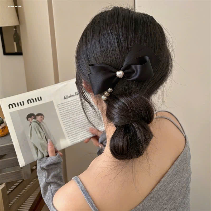 KẸP TÓC NƠ VẢI LỤA HOA TIM K, KẸP TÓC VẢI THỜI TRANG NỮ HOT TREND