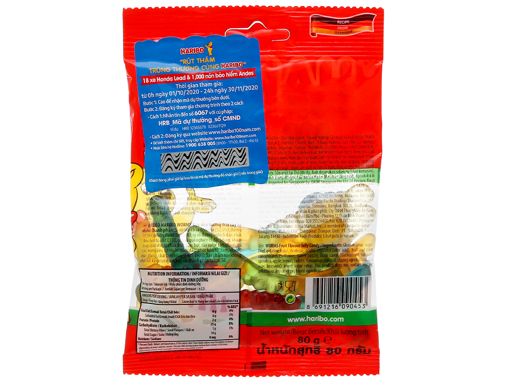 [Siêu thị WinMart] - Kẹo dẻo Haribo Worms gói 80g