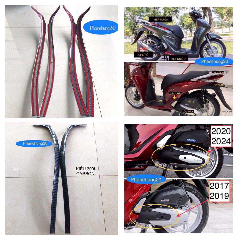 Bộ ốp nẹp sườn kiểu 300i dùng cho đời xe sh 2020 2021 2022 2023 2024 - 125i 150i 160i cacbon