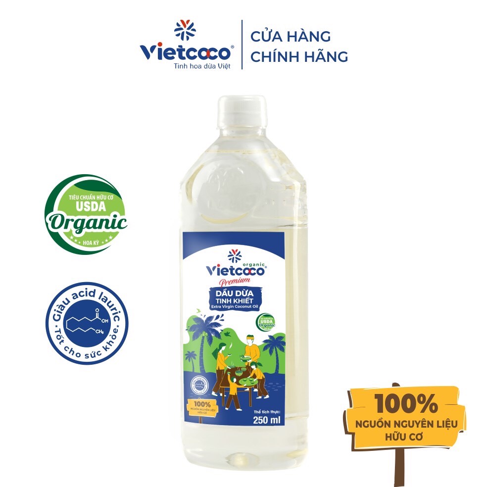 Dầu dừa tinh khiết Organic Vietcoco (thực phẩm) - chai 250ml