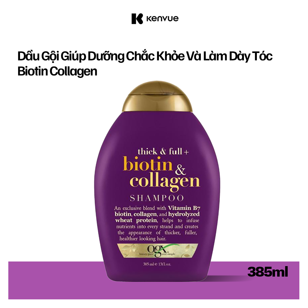 Dầu gội đầu OGX giúp tóc chắc khoẻ làm dày tóc/ ống mượt phục hồi hư tổn/ dành cho tóc xoăn vào nếp dung tích 385ml