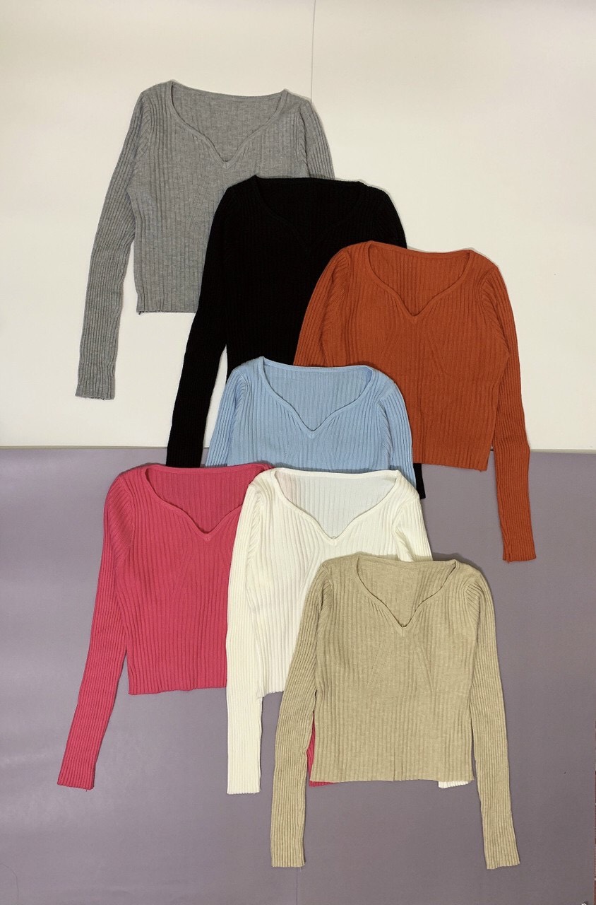 Áo len cổ tim croptop tôn dáng