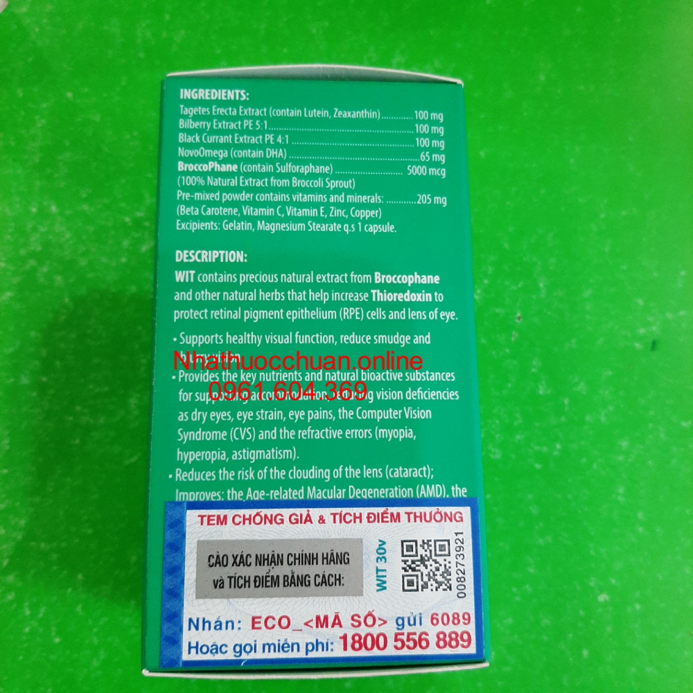 Wit tăng cường thị lực, giảm mỏi mắt, mờ mắt ( hộp 30 viên)