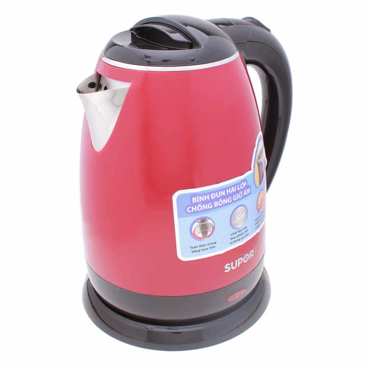 Bình đun siêu tốc Inox 304 hai lớp chống bỏng Supor SWF15S06AVN (Đỏ)