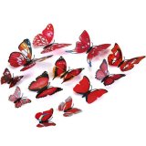 Bộ 12 bướm 3D dán tường hoặc trang trí tủ lạnh (đỏ)