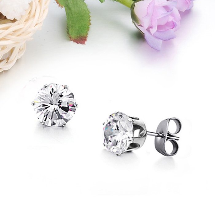 Bộ 2 bông tai thời trang 5mm BT39 (màu bạc, hột trắng)