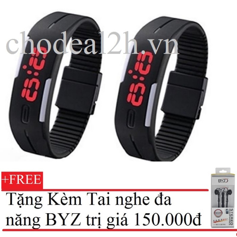 Bộ 2 Đồng hồ dây nhựa đèn led thể thao Chodeal24hvn (Đen) +Tặng Tai nghe BYZ S389 (Đen) bán chạy