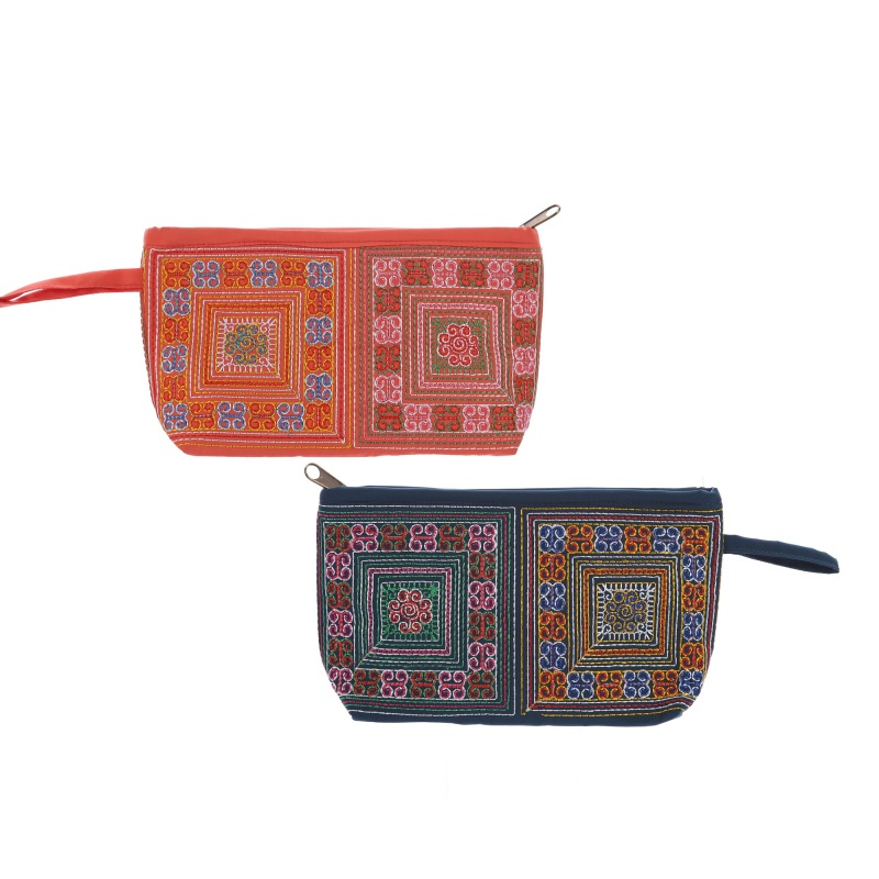 Bộ 2 Túi đựng mỹ phẩm thổ cẩm họa tiết hoa văn Hoian Gifts HA-14A