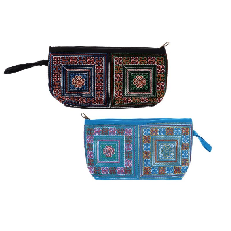 Bộ 2 Túi đựng mỹ phẩm thổ cẩm họa tiết hoa văn Hoian Gifts HA-14B