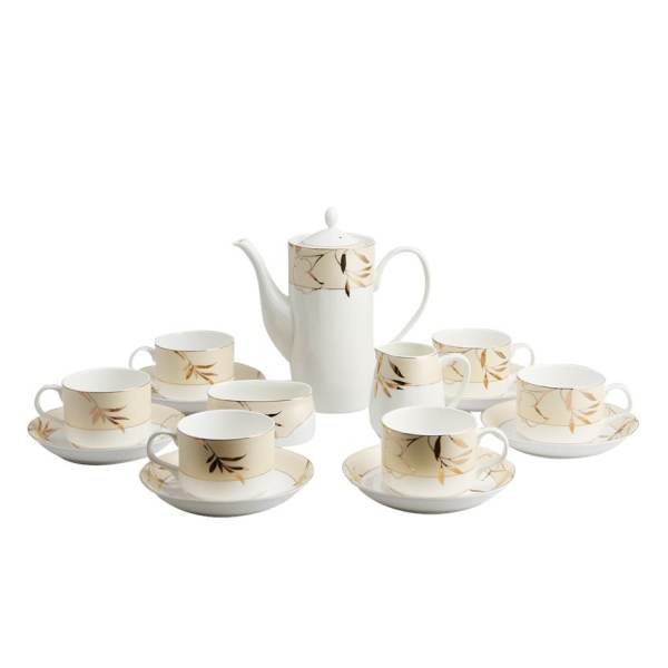 Bộ ấm và tách trà sứ xương Bone Porcelain 15622H (Trắng phối hoa)