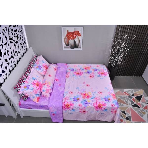 Bộ drap phủ lụa cotton P24-4 (họa tiết hoa hồng đậm)