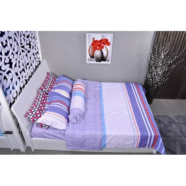 Bộ drap phủ lụa cotton P24-7 (Họa tiết đường kẻ song song)