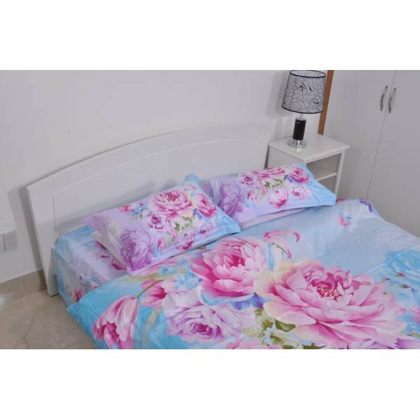 Bộ ga cotton satin cao cấp Plus P24-3D4 hoa cúc hồng.