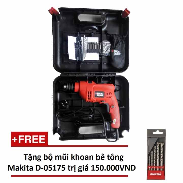 Bộ máy khoan KR504REKP20-B1 BLACK & DECKER + Tặng Bộ mũi khoan 5 mũi Makita D-05175