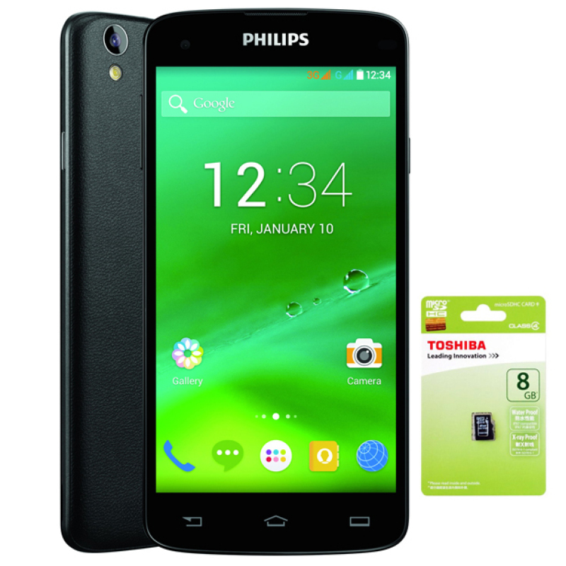 Bộ Philips I908 16GB 2 SIM (Đen) - Hãng phân phối chính thức và Thẻ nhớ MicroSD 8GB Class 4
