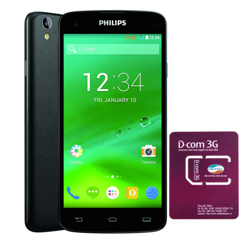 Bộ Philips I908 16GB 2 SIM - Hãng phân phối chính thức và SIM Dcom 3G Viettel