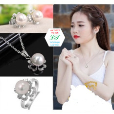 Bộ trang sức inox 3 món ngọc trai đệm cỏ bốn lá siêu xinh BO020 (Trắng)
