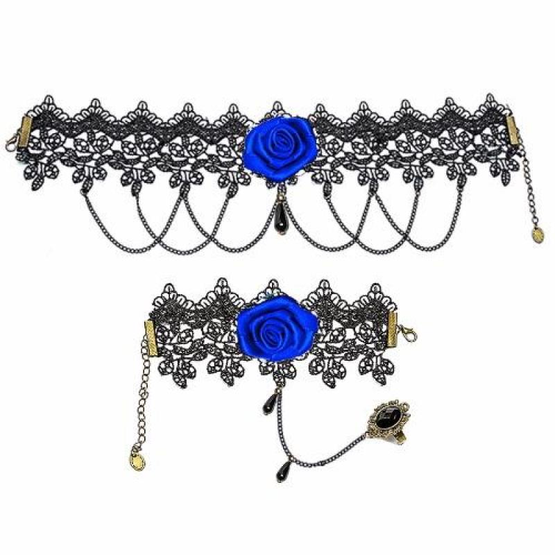 Bộ Vòng Tay Và Vòng Cổ Choker Ren HOA HỒNG XANH DUYÊN DÁNG SET2-9856-199