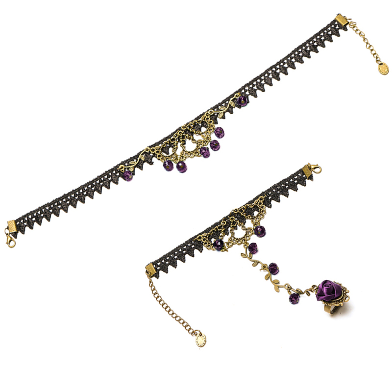 Bộ Vòng Tay Và Vòng Cổ Choker Ren Sắc Tím Yêu Thương Set2-9853-179 (Đen)