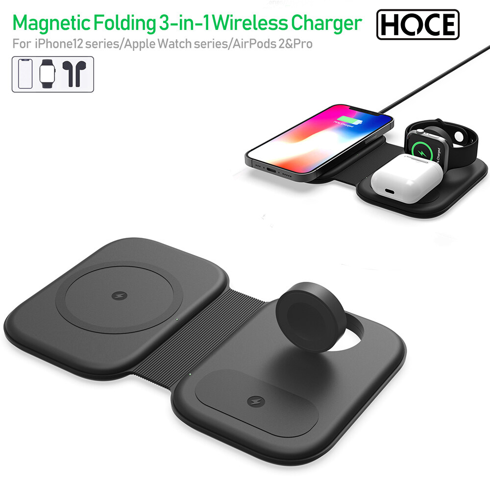 HOCE MagSafe Magnetic Wirless Charger For iPhone 12 13 Pro Max Folding 3 in 1 Qi Wirless Charger Station For Airpods 3 2 iWatch 6 5 4 3 2 1 15W Fast Charging For Samsung S21 S20