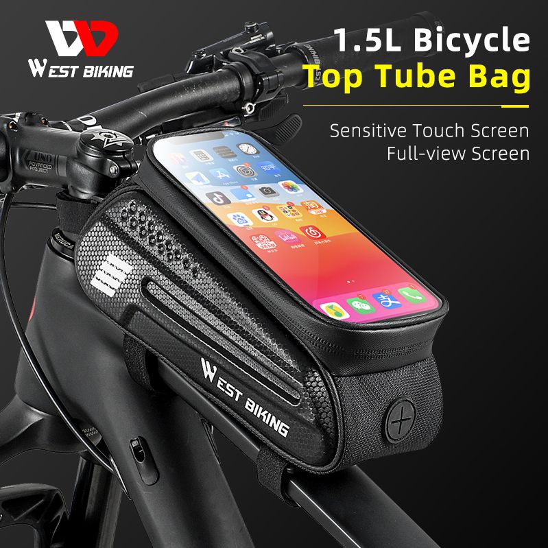WEST BIKING Bicycle Bag Front Tube Bag Waterproof MTB Road Bike Front Frame Bag Touch Screen Phone Case For 7.0 Inch Phone Bike Accessories
