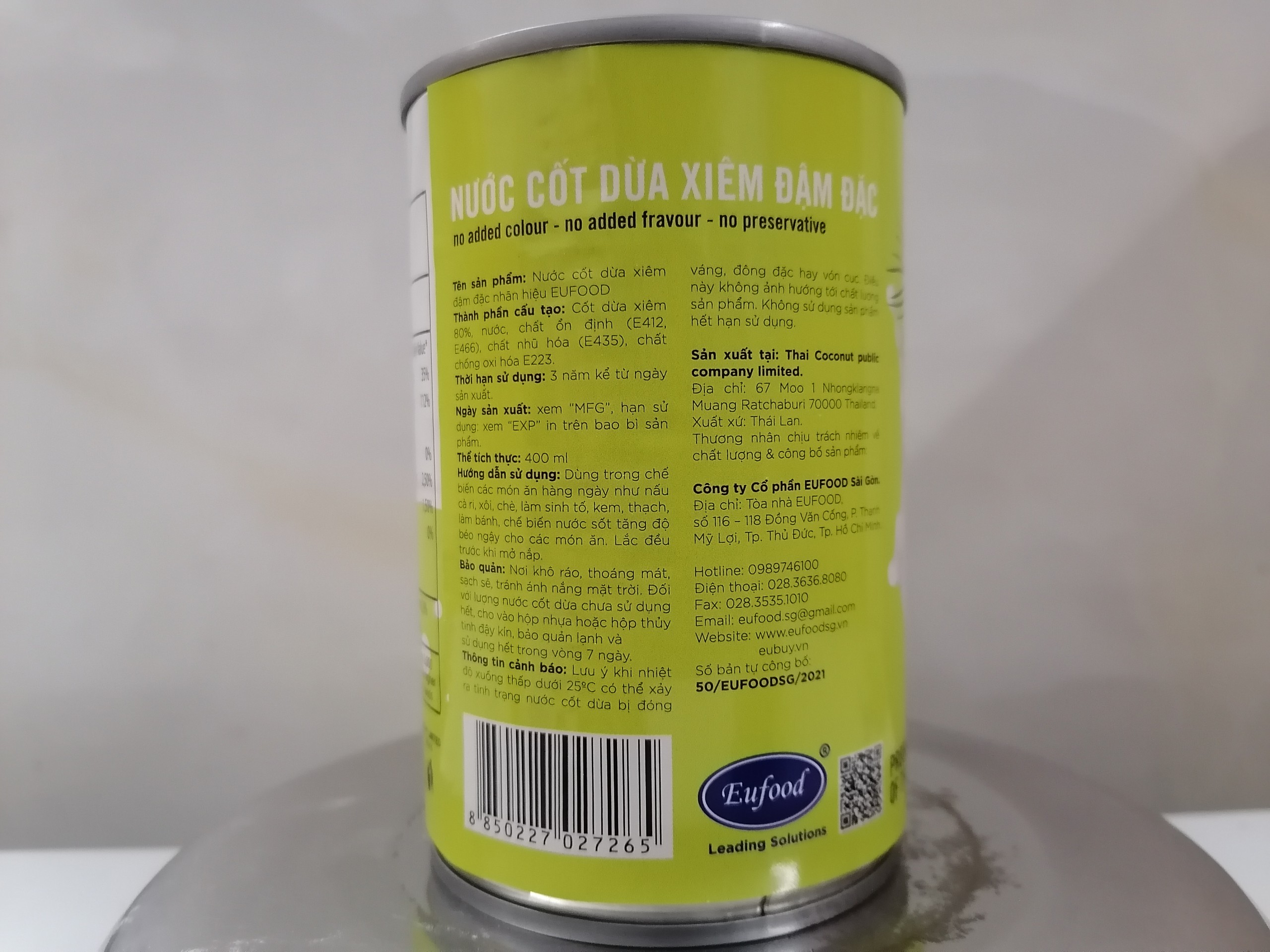 HẠN SỬ DỤNG T11/2024 [HỘP LỚN 400ml (DỪA XIÊM)] NƯỚC CỐT DỪA ĐẬM ĐẶC [Thailand] EUFOOD Coconut Cream (euf-hk)