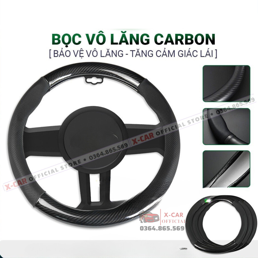 Bọc vô lăng carbon 4s cao cấp kèm logo Hãng