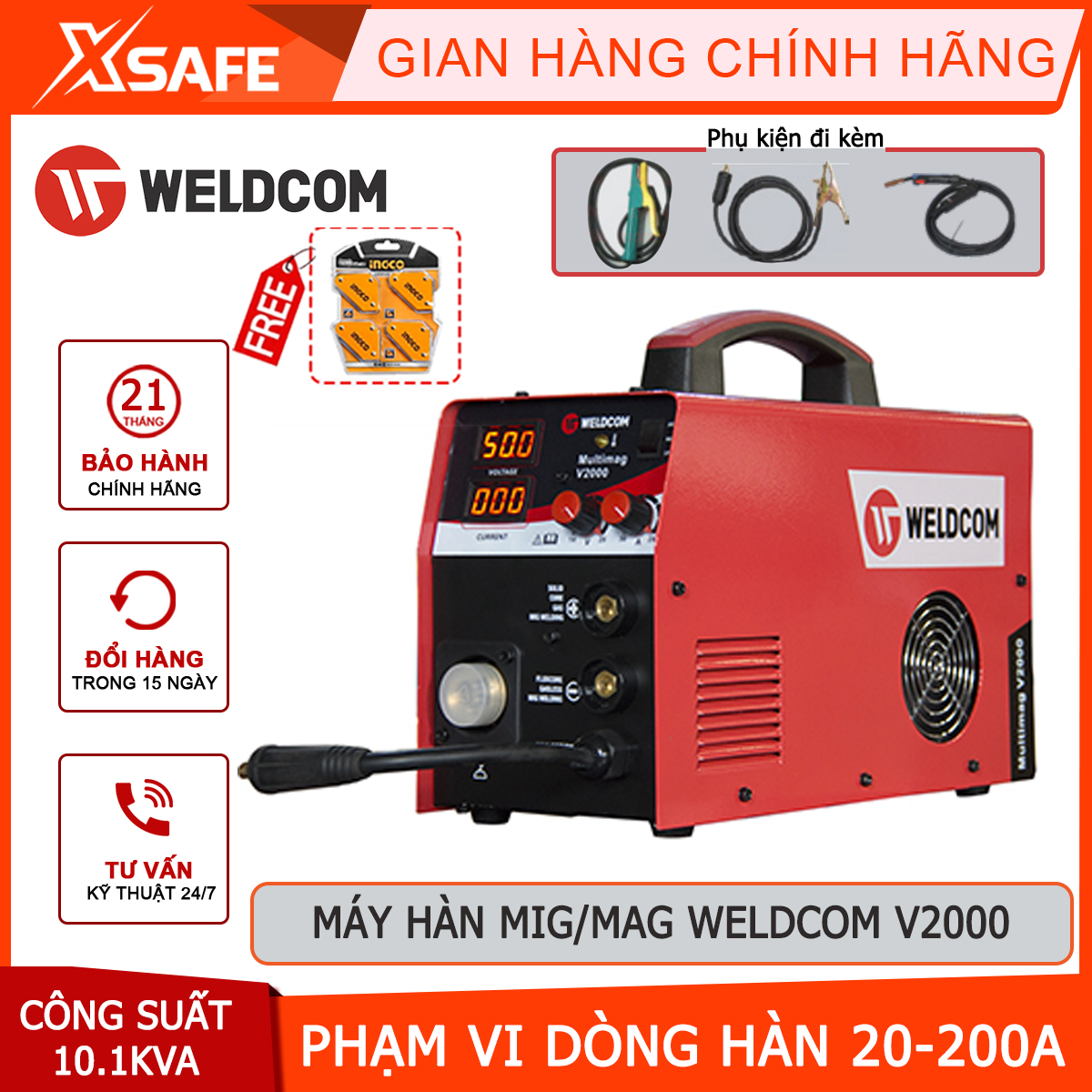 Welding machine MiG weldcom V2000 multi function welding MiG, Tig, Rod, circle nice welding ngấu deep, easy cleaning slag after welding-genuine-xsafe