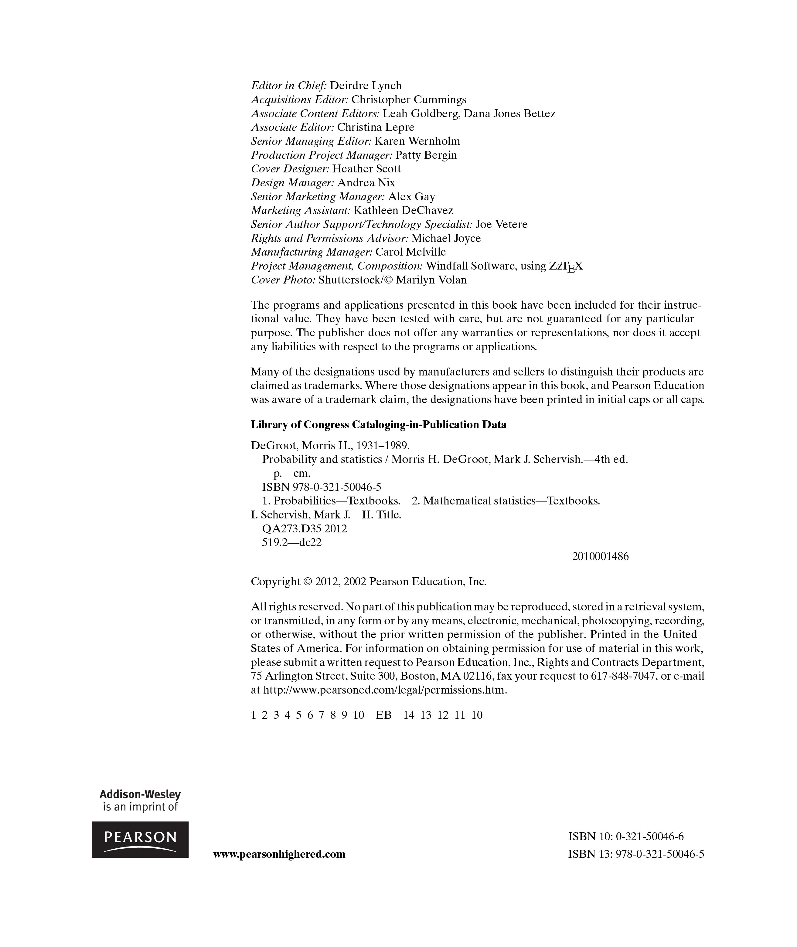 Sách Probability and Statistics (4th Edition)