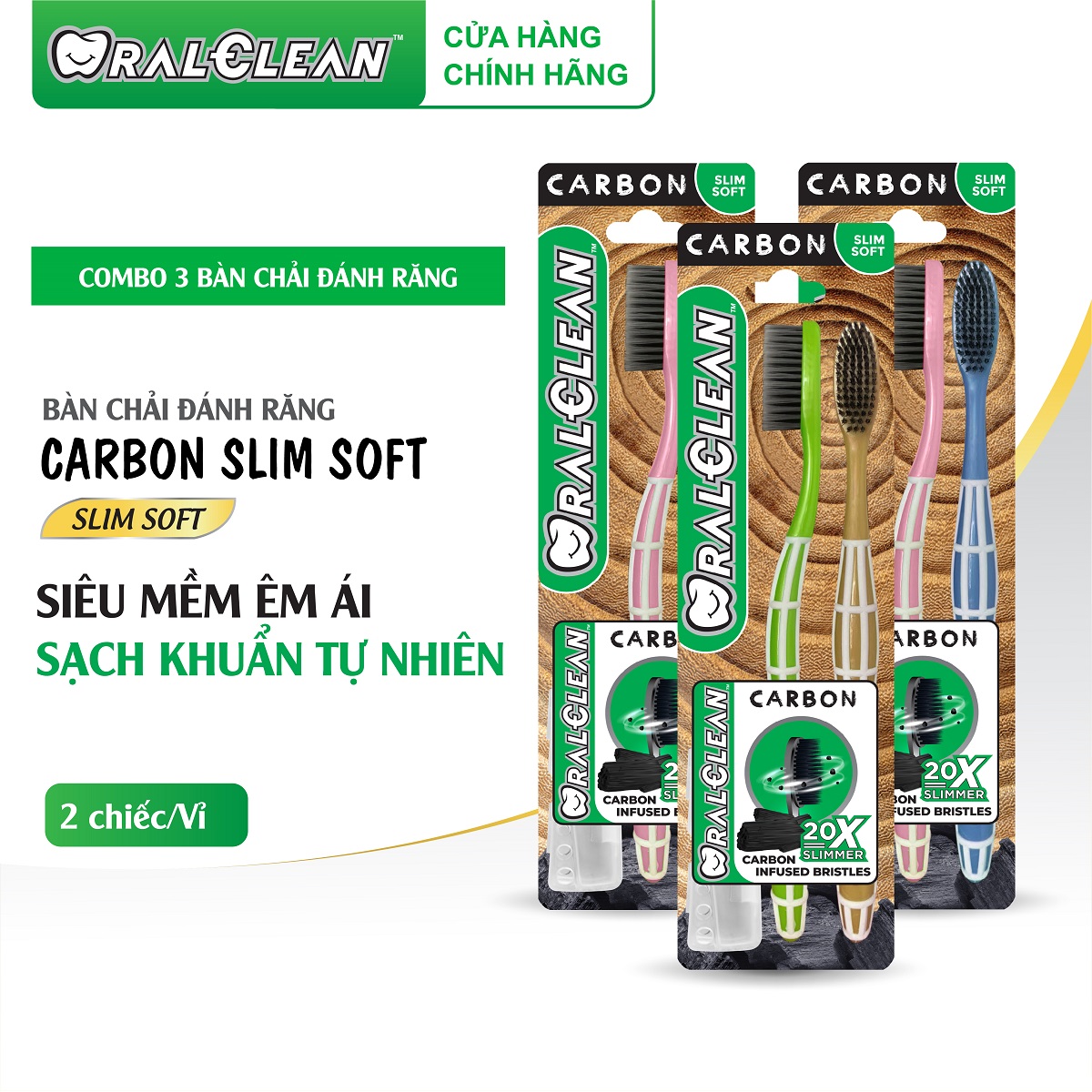Combo 6 Bàn Chải Đánh Răng Lông Mềm Mỏng OralClean Carbon Slim Soft 20X Slimmer