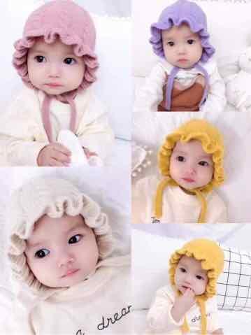 Mũ len bèo dây buộc dễ thương cho bé gái