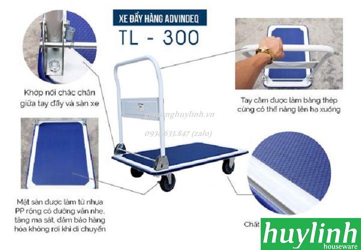 Xe kéo đẩy hàng sàn thép Advindeq TL-300 - (Tải trọng 300 - 350kg)