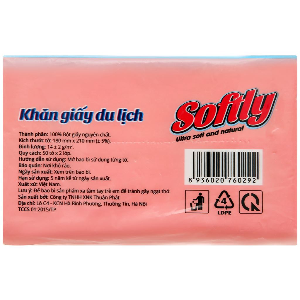 KHĂN GIẤY DU LỊCH SOFTLY 50 TỜ - 2 LỚP (180 x 210mm)