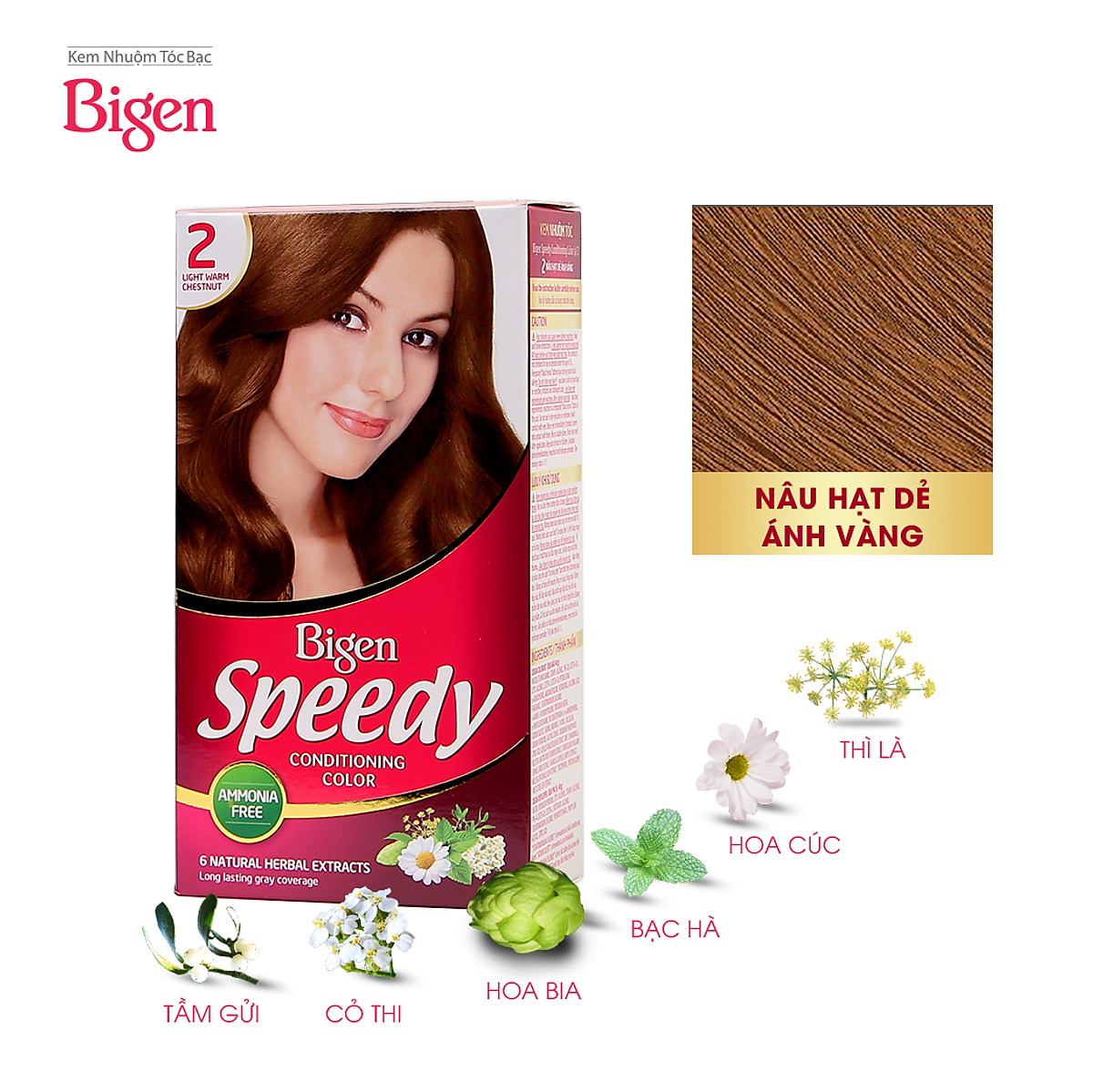 Thuốc nhuộm tóc Bigen Speedy số 2 (Màu nâu hạt dẻ ánh vàng)